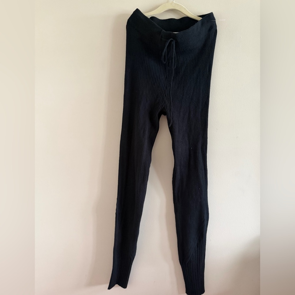 New! Varley Black Ribbed Drawstring Leggings - Picture 2 of 5